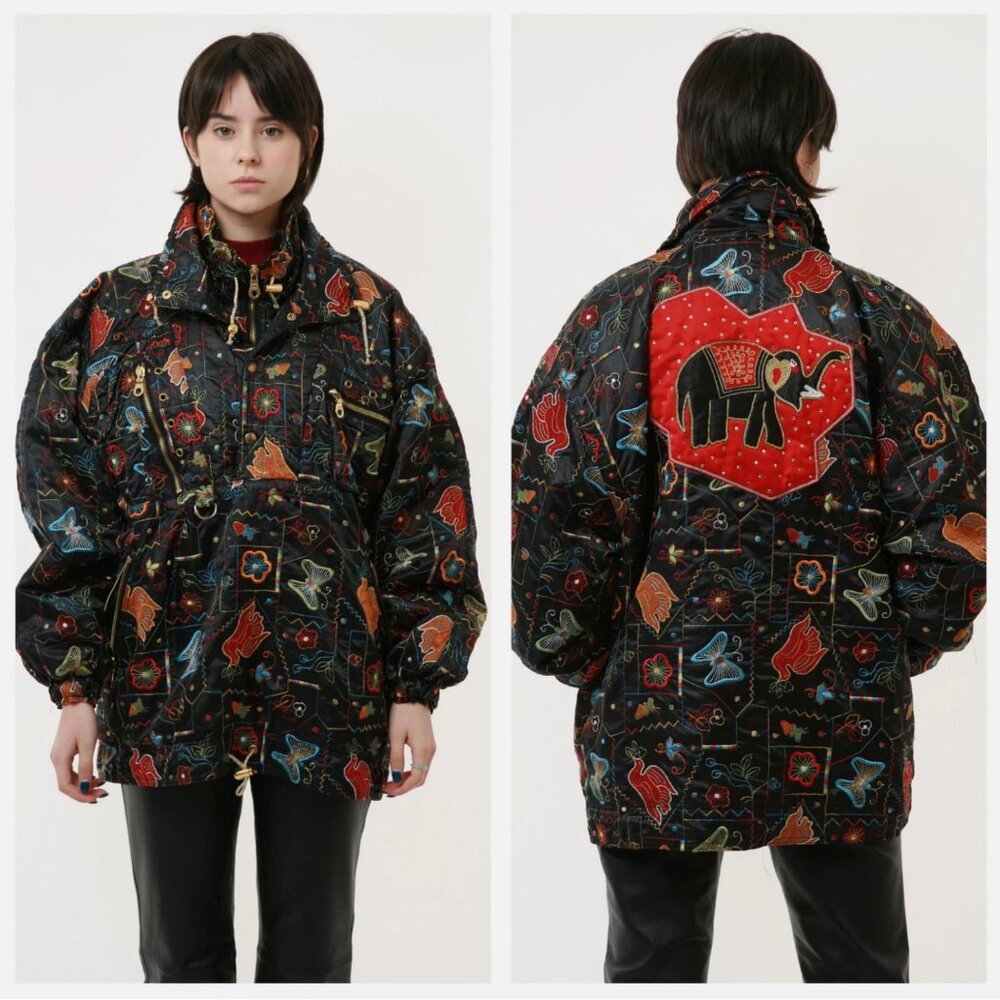 Vintage Rare Embroidered Elephant Embellished Coat Jacket Farm Rio Johnny Was